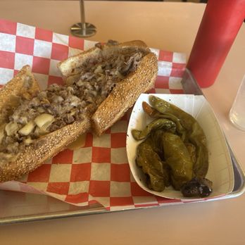 Frank's Pizza & Pasta - Cheesesteak with fried onions, mayonnaise, ketchup, and long hots on the side. - Pizza Near Me - Baltimore, Maryland