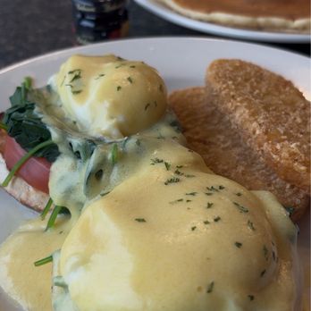 George's Restaurant & Bar - florentine benedict & blueberry pancake with real maple syrup - Breakfast & Brunch Near Me - Gloucester, Massachusetts