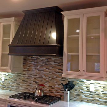 Sensible-Chic - Two tone cabinet kitchen makeover with glass linear tile backsplash - Interior Design Near Me Sensible-Chic - Two tone cabinet kitchen makeover with glass linear tile backsplash - Interior Design Near Me