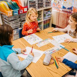 TCPS - The Child's Primary School - Art is part of the curriculum; Kindergarten working together in art class.
