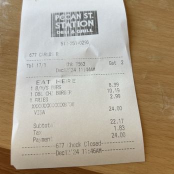 Pecan St. Station Deli & Grill - Bill for 2 - Delis Near Me - Pflugerville, Texas