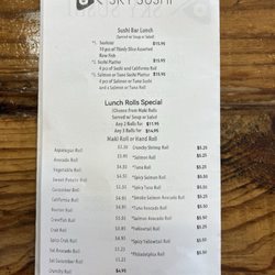 Sky Sushi & Hibachi - Lunch Menu
