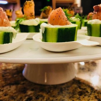 Cuisine With Colleen - English cucumber cups with dill cream and salmon roses - Personal Chefs Near Me Cuisine With Colleen - English cucumber cups with dill cream and salmon roses - Personal Chefs Near Me