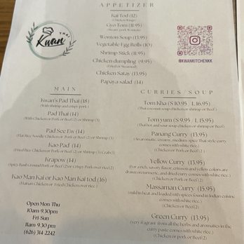 Kwan Kitchen - Food menu - still in soft open - Thai Near Me - Pasadena, California