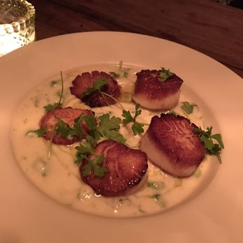 The Red Hen - Caramelized Scallops with Local Clam Chowder, Celery Root, Prosciutto Cotta, Baby Potatoes, and Herbs - Italian Near Me - Washington, DC, District of Columbia The Red Hen - Caramelized Scallops with Local Clam Chowder, Celery Root, Prosciutto Cotta, Baby Potatoes, and Herbs - Italian Near Me - Washington, DC, District of Columbia