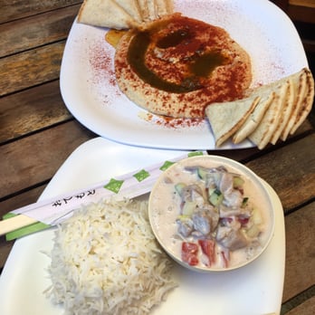 Cafe Des Amis - Hummus and Poisson Cru was tasty!! #cafedesamis - Mediterranean Near Me - Paia, Hawaii