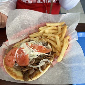 Greek Corner - The Gyro - Note - we had already eaten the meat to close the sandwich - it had a LOT more. - Greek Near Me - Chicago, Illinois