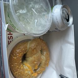 Amtrak San Joaquins - Cheese stuffed pretzel, Cutwater Margarita and a bottle of water$13.