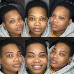 East Coast Cosmetics Academy - Top photo- before 
Bottom photo- after her first combo brow appointment