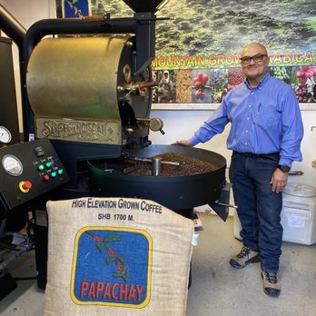 Papachay Peruvian Coffee - Max just finished roasting a batch - Coffee Roasteries Near Me - San Carlos, California