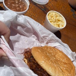 BBQ chopped brisket, cowboy beans and a mac&cheese. BBQ chopped brisket, cowboy beans and a mac&cheese.