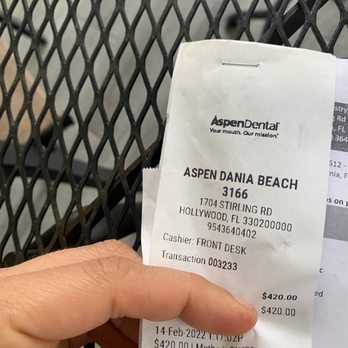 Aspen Dental - Dania Beach, FL - Incorrectly charged wrong insurance when correct one was provided. Took money from my crown payment to pay for cleaning. - General Dentistry Near Me - Dania Beach, Florida Aspen Dental - Dania Beach, FL - Incorrectly charged wrong insurance when correct one was provided. Took money from my crown payment to pay for cleaning. - General Dentistry Near Me - Dania Beach, Florida