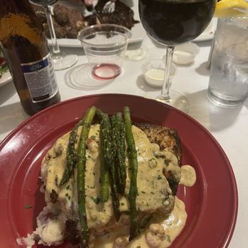 Fisherman's Corner - Triple tail with crawfish creole cream sauce over garlic mashed potatoes - Cajun/Creole Near Me - Pensacola, Florida Fisherman's Corner - Triple tail with crawfish creole cream sauce over garlic mashed potatoes - Cajun/Creole Near Me - Pensacola, Florida