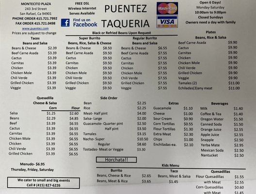 Menu photo 2 Puentez Taqueria San Rafael, CA Menu photo 2 Puentez Taqueria San Rafael, CA