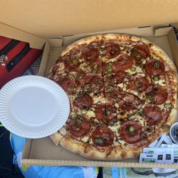 21" pepperoni, sausage, jalapeños, with balsamic reduction 21" pepperoni, sausage, jalapeños, with balsamic reduction
