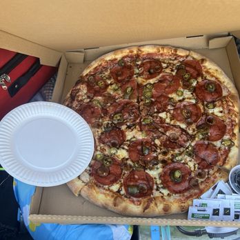 Pie For the People NW - 21" pepperoni, sausage, jalapeños, with balsamic reduction - Pizza Near Me - Snoqualmie Pass, Washington Pie For the People NW - 21" pepperoni, sausage, jalapeños, with balsamic reduction - Pizza Near Me - Snoqualmie Pass, Washington