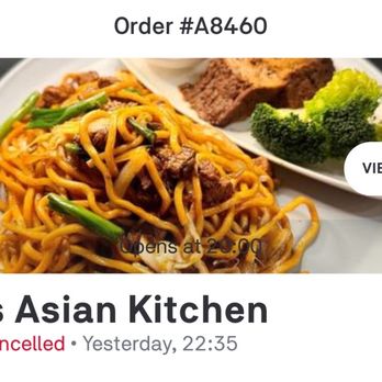 Lei's Asian Kitchen - Cancelled order by Lei Asian Kitchen after a 2+ hour delay. Order made at 22.35 and cancelled at 00.40. - Asian Fusion Near Me - Charlotte, North Carolina Lei's Asian Kitchen - Cancelled order by Lei Asian Kitchen after a 2+ hour delay. Order made at 22.35 and cancelled at 00.40. - Asian Fusion Near Me - Charlotte, North Carolina