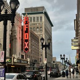 Best Steak House is the small sign on the right, and perfectly across from Fox Theatre. We had no problems finding close parking.
