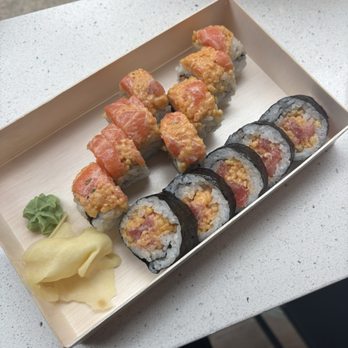 Jiro‘s Sushi - Spicy Tuna Hand Roll and Double Salmon Roll - Sushi Bars Near Me - Boston, Massachusetts