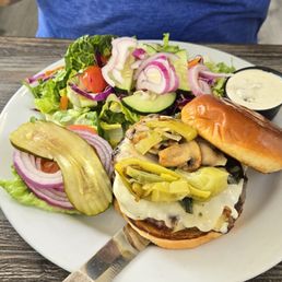 Burger and salad