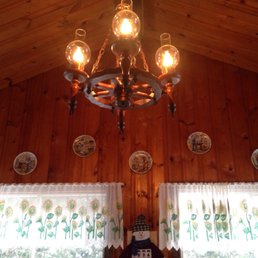 a chandelier in a cabin