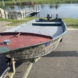 Harney Park - Boat launch, boat in the water.