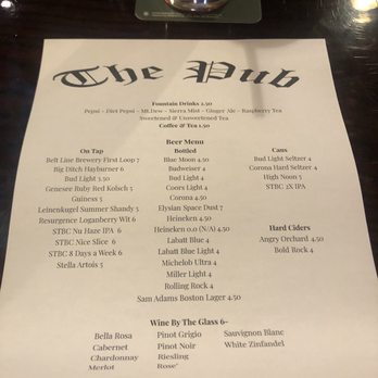 The Pub - a menu for a drink on a table - Pubs Near Me - Jamestown, New York