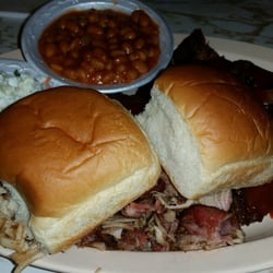 Double B Missions Cafe - BBQ combo - ribs, pork, beans, and slaw