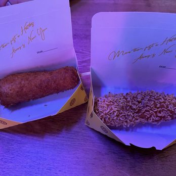 Zuru Ramen Bar - Korean corn dogs; traditional on the left, crispy ramen on the right. - Ramen Near Me - Boca Raton, Florida Zuru Ramen Bar - Korean corn dogs; traditional on the left, crispy ramen on the right. - Ramen Near Me - Boca Raton, Florida