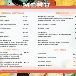 Mestizo Fresh Mexican Grill - Menú 2: Sides, kids menu, snacks, drinks