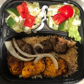 Smoki Kabobs - Kabob variety with one skewer of chicken and one of lamb. Should have been no salad, but instead got double salad. - Desserts Near Me - Chantilly, Virginia