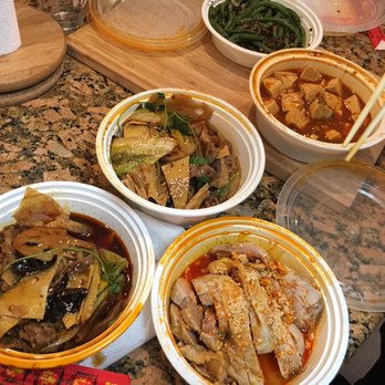 Keming Restaurant - Mala casserole (split between two containers), mouth watering chicken, mapo tofu, dry fried string beans - Szechuan Near Me - Hoboken, New Jersey