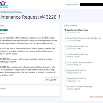 RENOSY by Renters Warehouse Columbia - Simple maintenance request with no follow-up. - Property Management Near Me - Columbia, Maryland