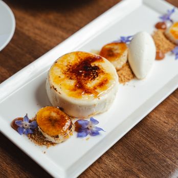 The Wharf Restaurant - CREME BRULEE, Espresso coffee cremeux, banana, dulce de leche - New American Near Me - Madison, Connecticut The Wharf Restaurant - CREME BRULEE, Espresso coffee cremeux, banana, dulce de leche - New American Near Me - Madison, Connecticut