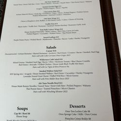 The Wilderness Grill - Menu menu