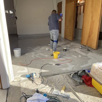 Angel's Paint & Epoxy - Angels Epoxy Floors day 1 paint epoxy base coat over fixed cracks - Flooring Near Me Angel's Paint & Epoxy - Angels Epoxy Floors day 1 paint epoxy base coat over fixed cracks - Flooring Near Me