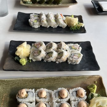 Imasa Sushi - Tuna roll (top), two California rolls (middle), and a shrimp tempura roll (bottom). - Sushi Bars Near Me - Davie, Florida Imasa Sushi - Tuna roll (top), two California rolls (middle), and a shrimp tempura roll (bottom). - Sushi Bars Near Me - Davie, Florida