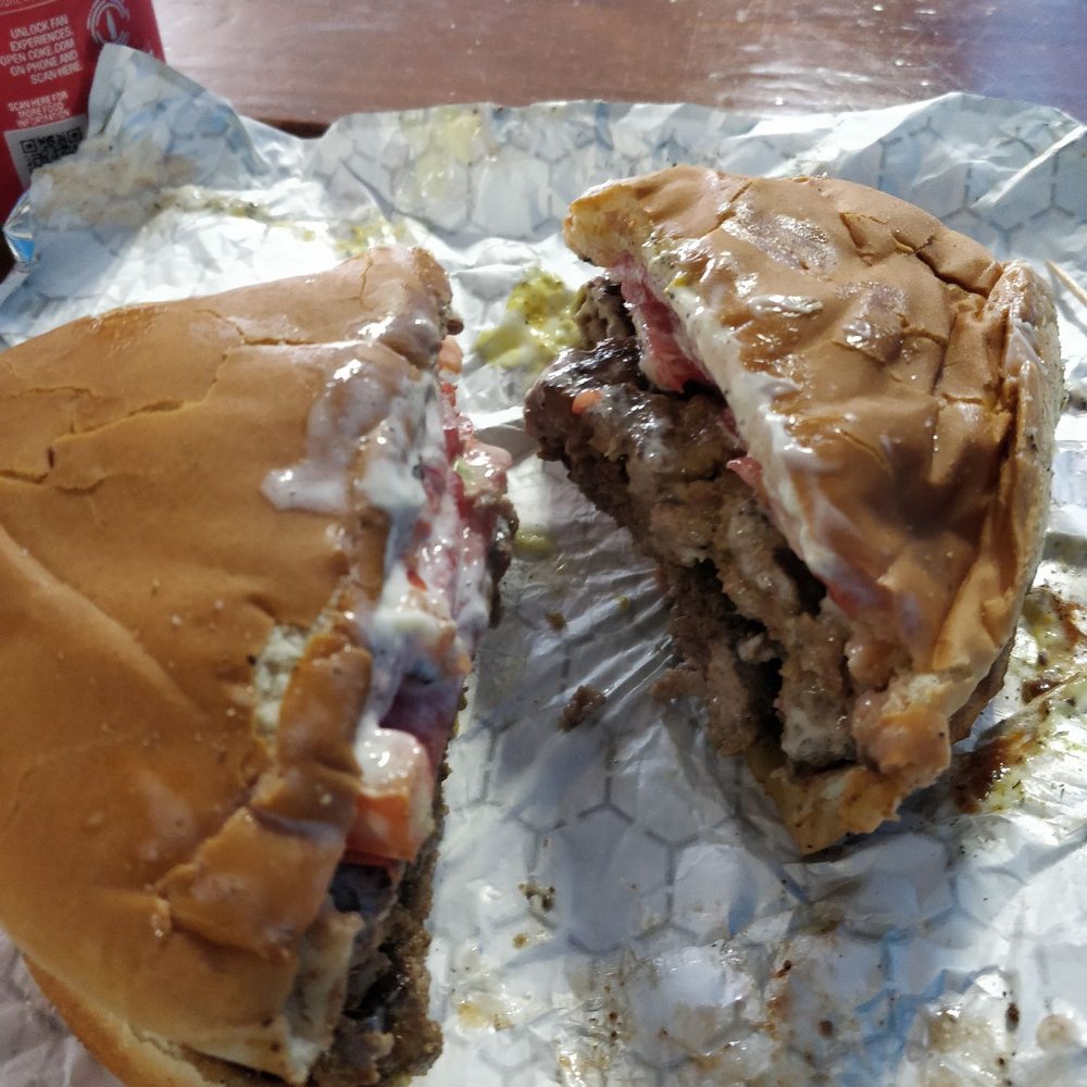 Double burger with BBQ sauce Double burger with BBQ sauce