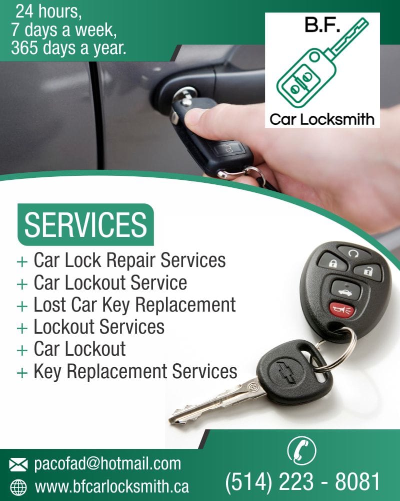 B.F. CAR LOCKSMITH Updated September 2024 Montréal, Quebec Keys