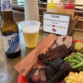 Terry Black's Barbecue - 1lb Brisket pork ribs Mac and cheese green beans and pickles - Barbeque Near Me - Fort Worth, Texas