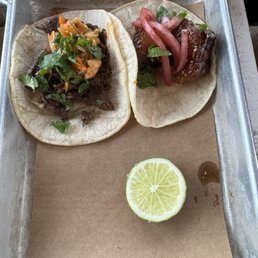 Pork belly taco and steak taco