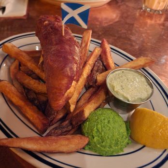 Macleod's Fish & Chips Scottish Pub - Fish and chips, french fries, and a pea puree. - Pubs Near Me - Seattle, Washington