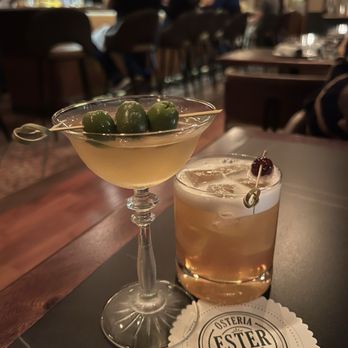 Osteria Ester - Cacio e Pepe 50/50 martini and an amaretto sour - Italian Near Me - Orlando, Florida Osteria Ester - Cacio e Pepe 50/50 martini and an amaretto sour - Italian Near Me - Orlando, Florida