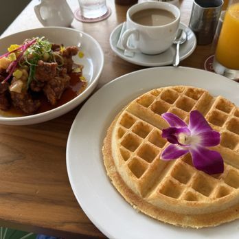 Solera - Twice-Fried Korea-Style Chicken and Waffle (with the chicken on the side) - Lounges Near Me - Honolulu, Hawaii