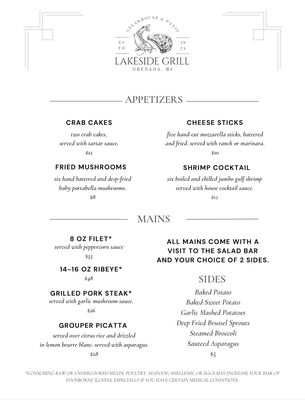 Menu photo 1 Lakeside Grill Grenada, MS