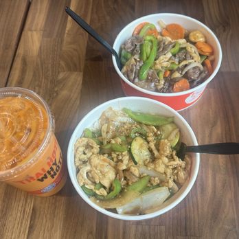 Thai Chili 2go - Weekday lunch bowls -- basil bowl ($7 +$3 chicken), sweet and sour bowl ($7 +$3 chicken +$5 beef), and Thai iced tea ($4.50). - Thai Near Me - Marana, Arizona Thai Chili 2go - Weekday lunch bowls -- basil bowl ($7 +$3 chicken), sweet and sour bowl ($7 +$3 chicken +$5 beef), and Thai iced tea ($4.50). - Thai Near Me - Marana, Arizona