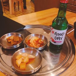 Peach soju, kimchi, pickled daikon, carrots, zucchini Peach soju, kimchi, pickled daikon, carrots, zucchini