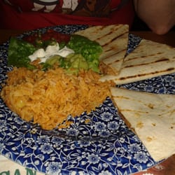 The Moon Under Water - Pulled pork quesadillas with rice.