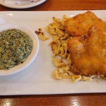 The Berghoff Restaurant - Chicken schnitzel and creamed spinach - Bars Near Me - Chicago, Illinois