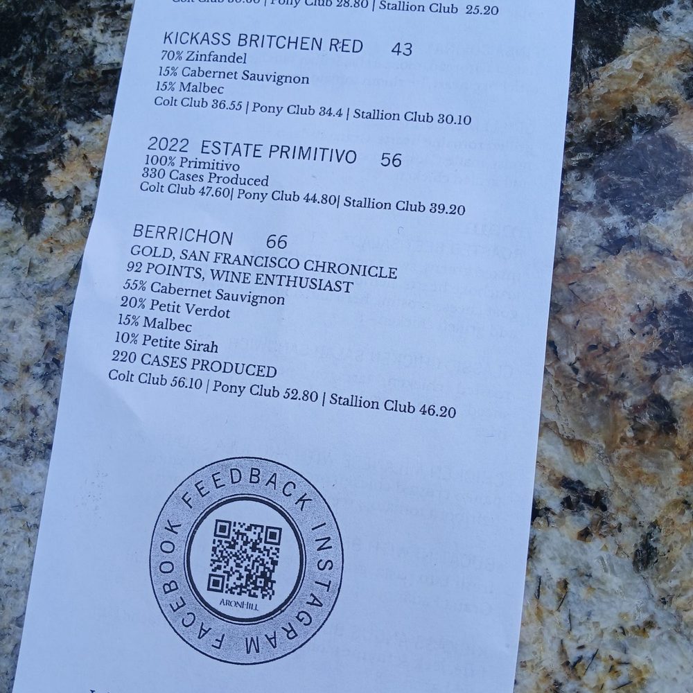 AronHill Vineyards - Wine menu - Wine Tasting Room Near Me - Templeton, California